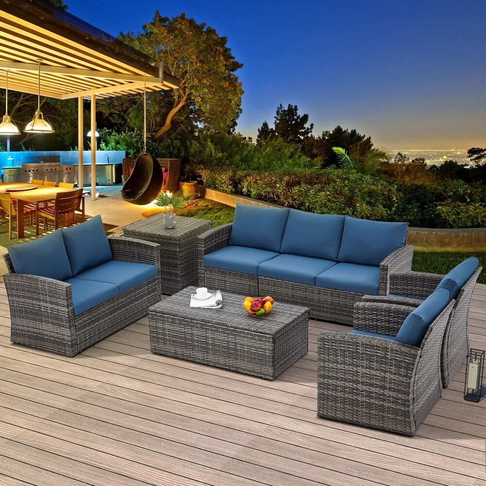 AECOJOY 7 Pieces Patio Sectional Sofa Outdoor Wicker Furniture Set