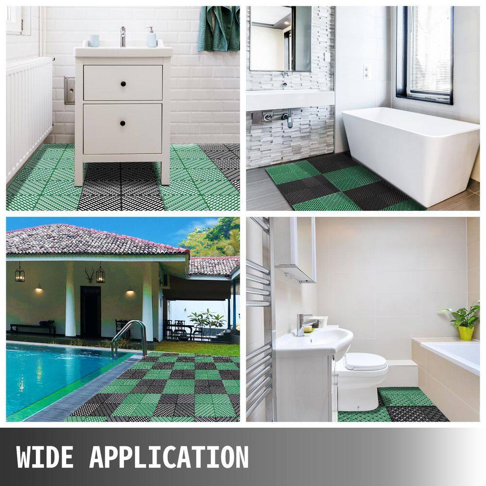 VEVOR 12 in. x 12 in. x 0.5 in. Drainage Tiles in Green Interlocking Floor Tiles Deck Tile for Pool Shower Deck Patio(55-Pack) DJHZX55PGN0000001V0