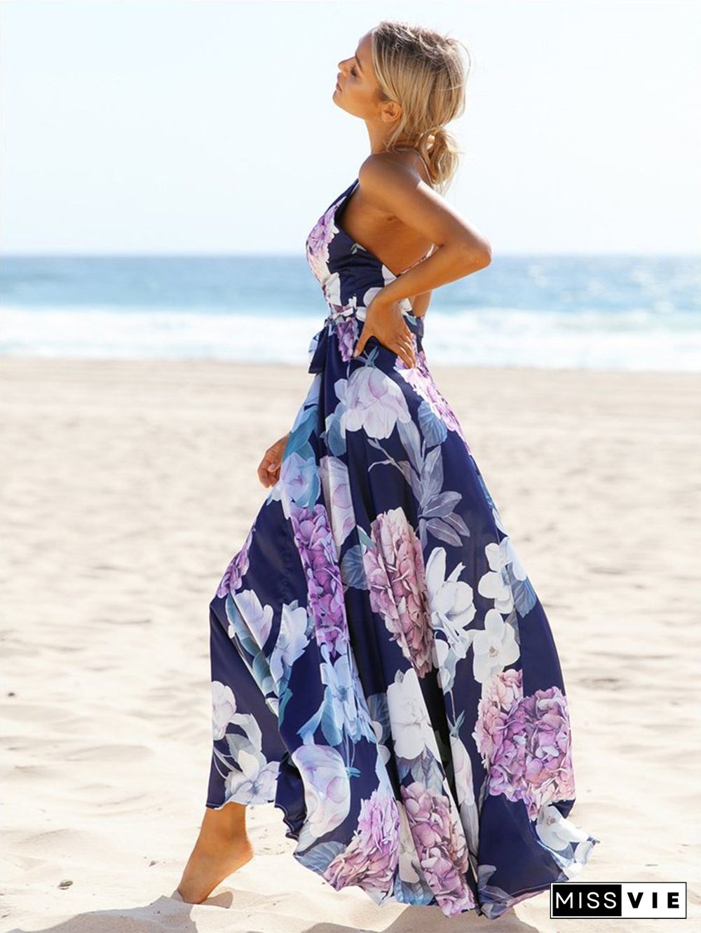 Floral Deep V-Neck Maxi Dress