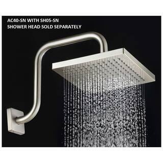 MODONA Gooseneck Square Rain Shower Arm with Flange Satin Nickel AC40-SN