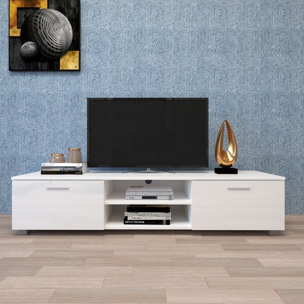 63 inch TV Stand Media Storage Console Entertainment Center with 2-Tier Middle Shelf and 2 Large-Capacity Side Door Cabinets