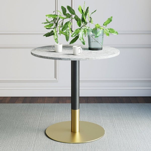 White Carrara Faux Marble Table Top with Black and Gold Pedestal Base Modern Kitchen or Dining Table for 2