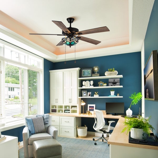 Astrid River of Goods Multicolored Oil-Rubbed Bronze and Stained Glass 3-Light 52-Inch Ceiling Fan - 52