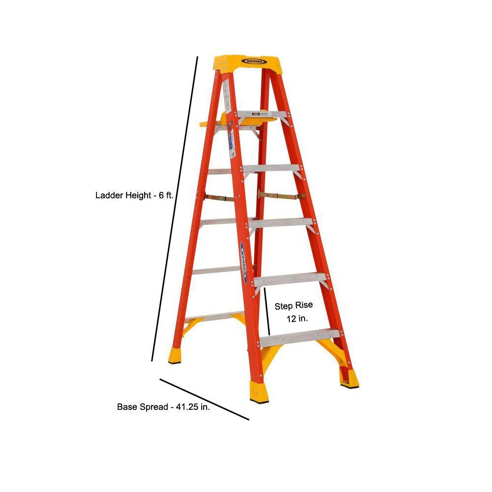 Werner 6 ft. Fiberglass Step Ladder with Shelf 300 lb. Load Capacity Type IA Duty Rating 6206S