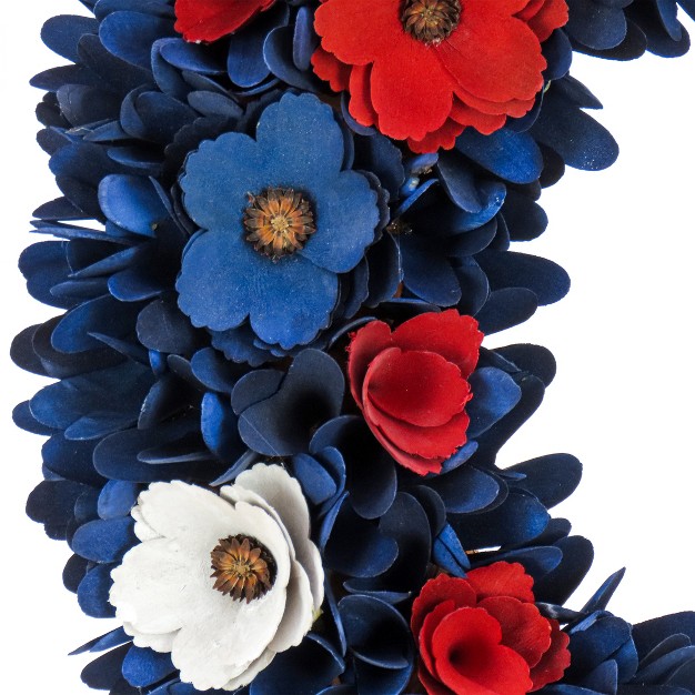 Red White And Blue Floral Wood Curl Wreath National Tree Company