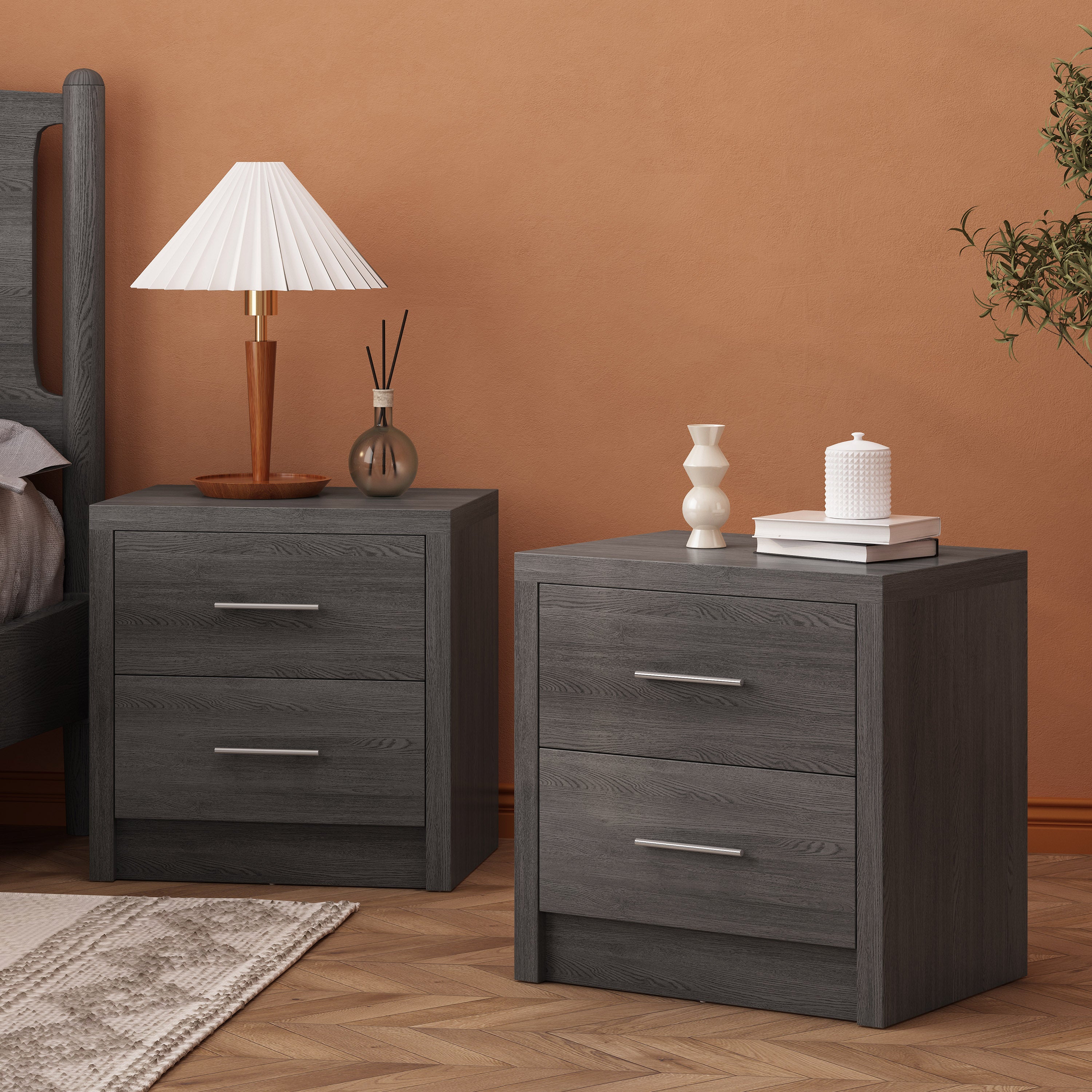 Marlette Modern 2 Drawer Nightstands, Set of 2