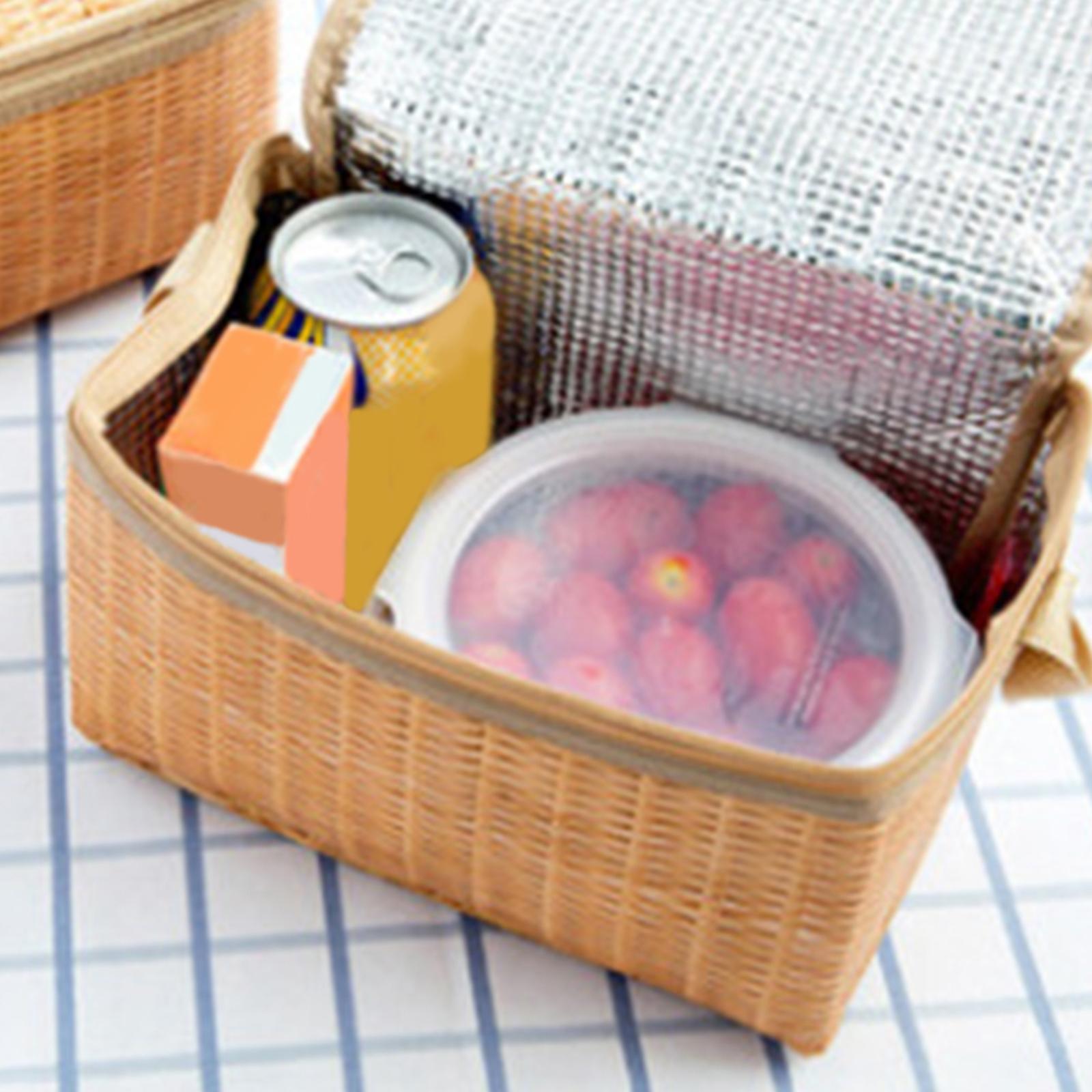 Thermal Bag， Outdoor Picnic Bag Insulated Waterproof Rattan Food Container Basket Fruit Camping Indoor Household Picnic