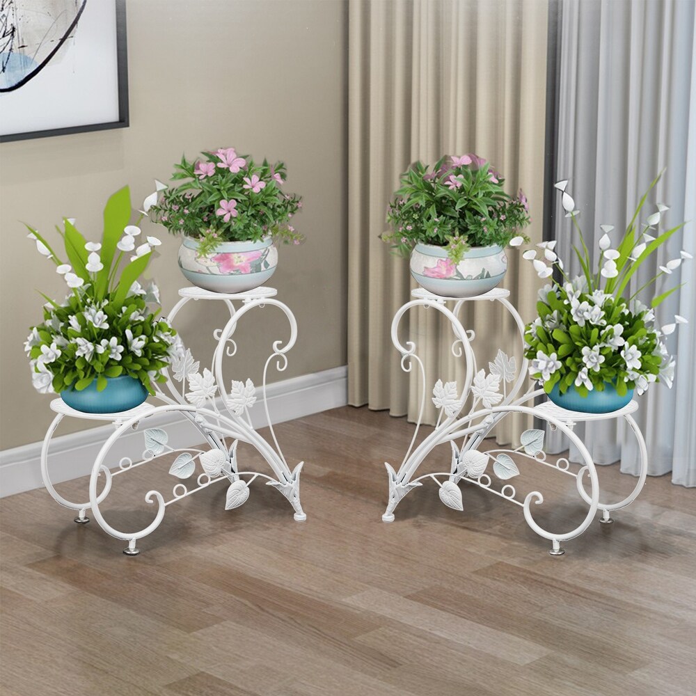 Plant Stand Heart Shaped Set of 2 Metal Flower Racks Potted White