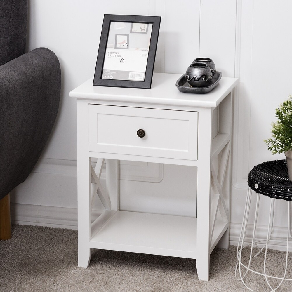 Bedroom Accents Furniture End Table Nightstand with Drawer   Shelf