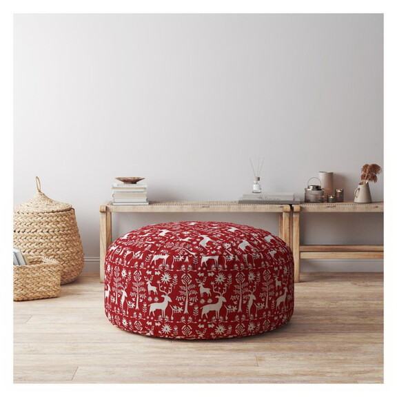 Indoor WONDERLAND Bright Red Round Zipper Pouf   S...