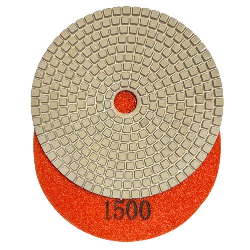 EDiamondTools 4 in. White Resin Polishing Pad Set (5010020040080015003000 Grit Metal Backing Pad) for Granite Marble Concrete RWS4512481530A4BP_THD