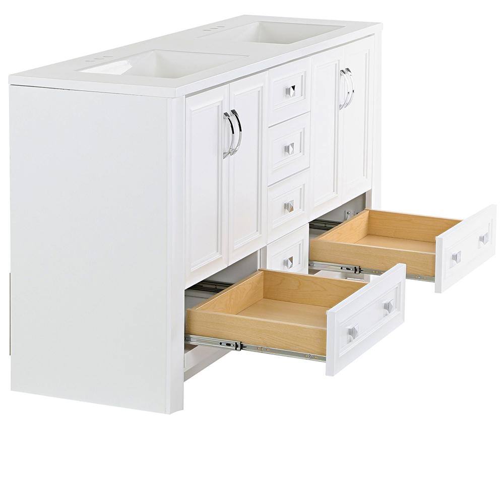 Glacier Bay Candlesby 60.25 in. W x 18.75 in. D Bath Vanity in White with Cultured Marble Vanity Top in White with 2 Sinks CD60P2-WH