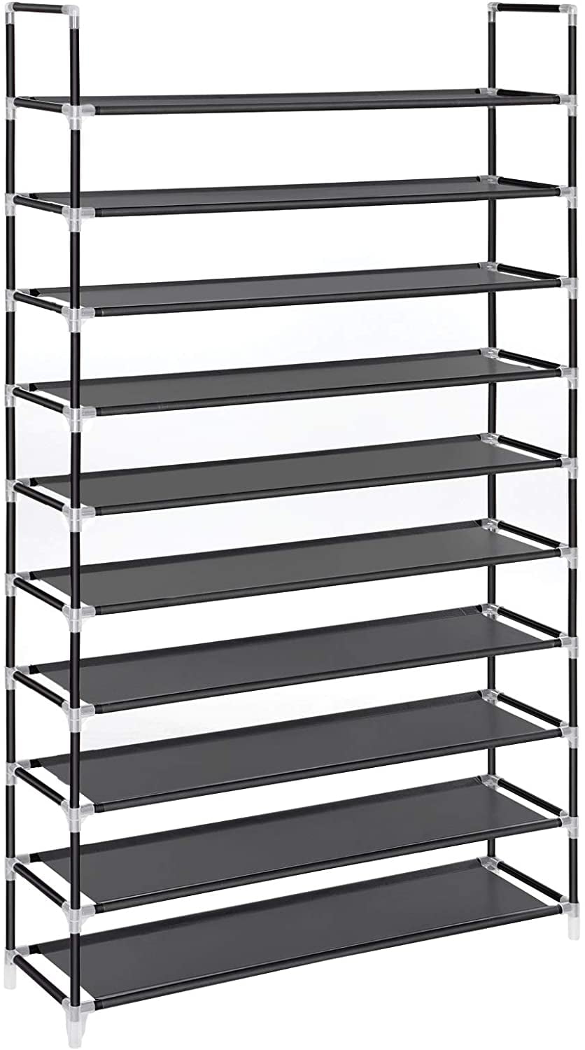 Ktaxon Portable 10 Tiers Shoe Rack Shoe Shelf 50 Pairs Shoe Tower Stand Shoe Cabinet Shoe Storage Organizer， Black Finish