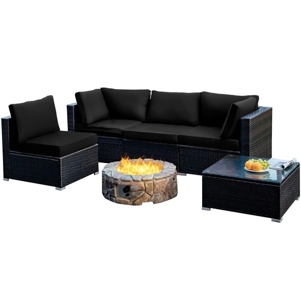 5Pcs Cushioned Patio Rattan Furniture Set