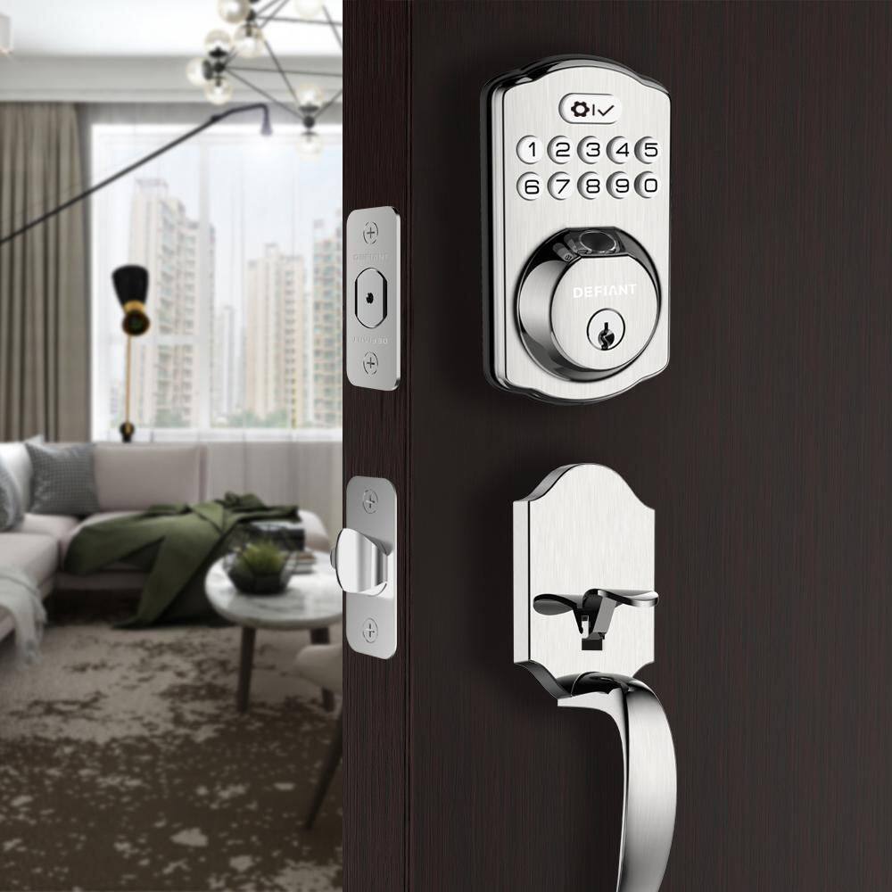 Defiant Single Cylinder Castle Electronic Deadbolt Satin Nickel with Biometric Fingerprint and Keypad KS02A-SN