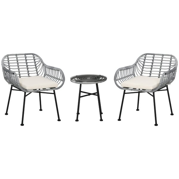 3 Piece Patio Set，PE Rattan Wicker Chairs and Table with Tempered Glass