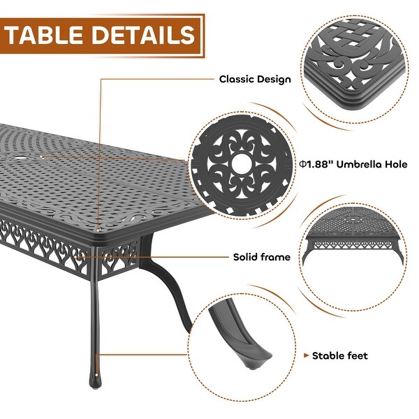 7/9Piece Cast Aluminum Outdoor Dining Set with 82.68'' L X 41.34'' W Rectangular Table and Random Color Seat Cushions