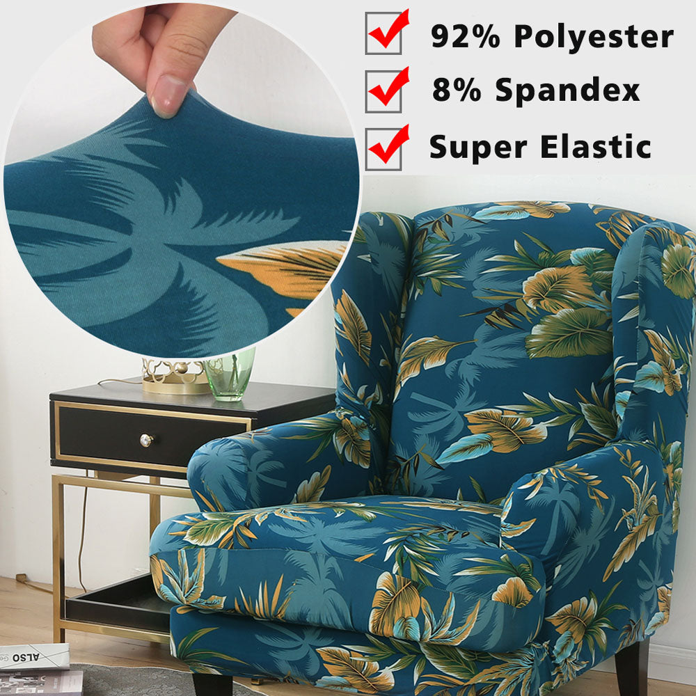 Stretch 2-Piece Wing Chair Slipcover Wingback Chair Cover Washable Sofa Covers Furniture Protector