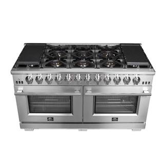 Forno Capriasca Titanium Professional 60 in. Freestanding Pro Style Double Oven Gas Range in Stainless Steel FFSGS6260-60