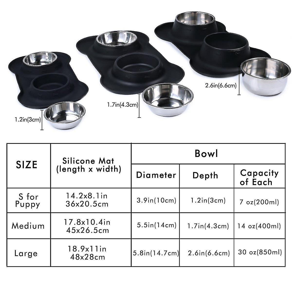 Dog Bowls Food Water Bowl Stainless Steel Double Bowl ， 800ml