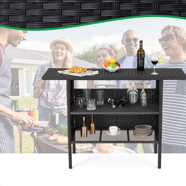 AVAWING Patio PE Wicker Bar Table Rattan Bar Counter Table