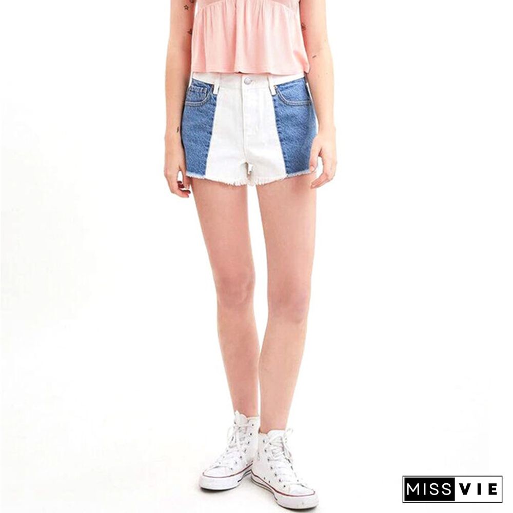 Women Stitched High Stretch Mid Waist Denim Shorts