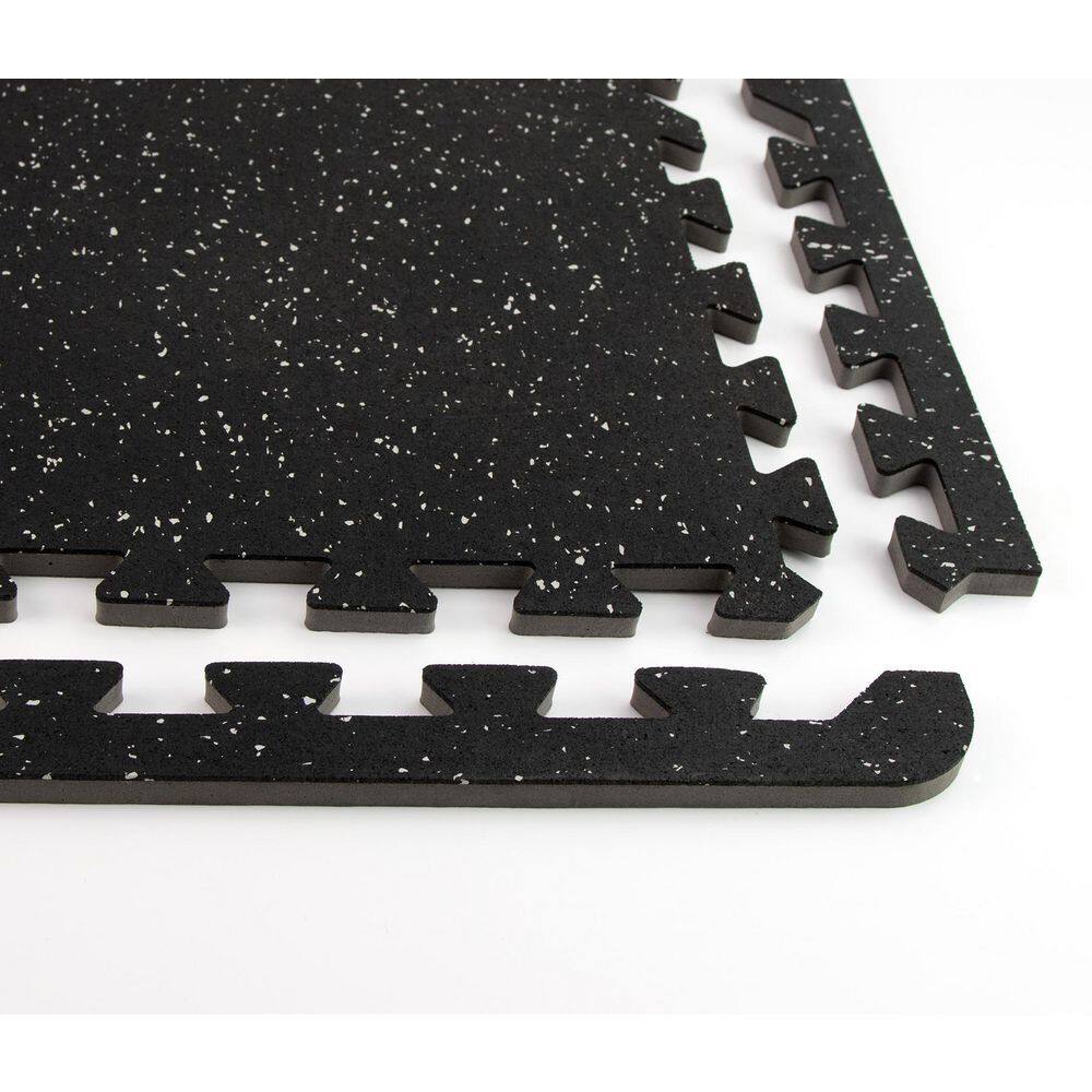 FloorPops Basalt Black 24 in. W x 24 in. L x 0.47 in. Thick Rubber Interlocking Exercise Floor Tiles (4 tilescase) FPR4267