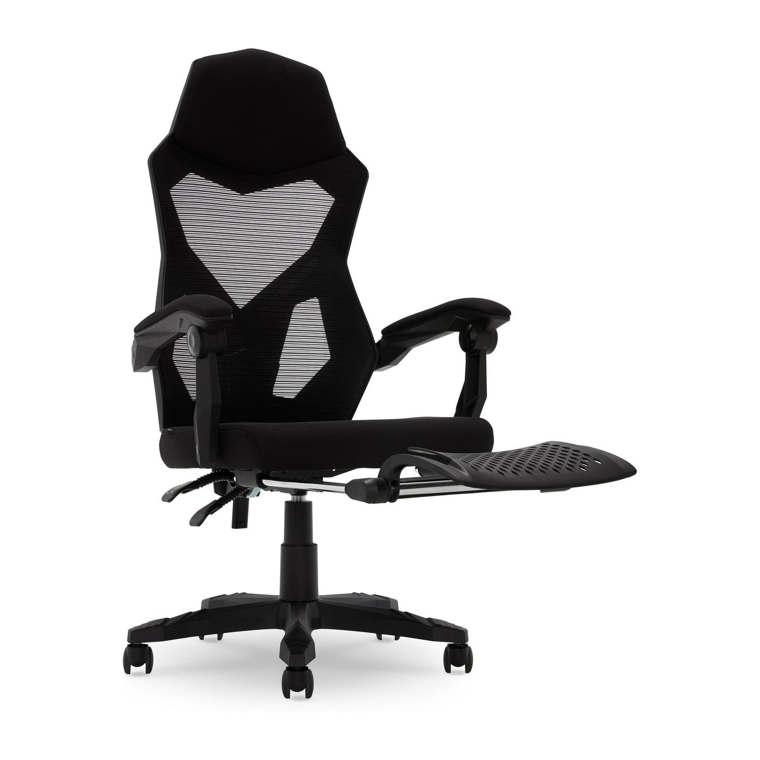 Gamer Gear Gaming Office Chair with Extendable Leg Rest Black Fabric Upholstery  Crowdfused