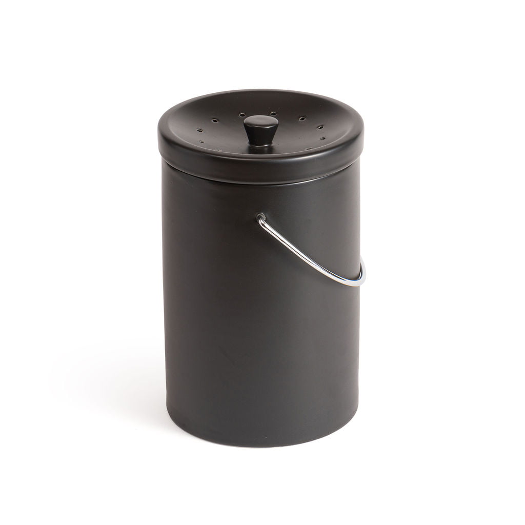 Fox Run Ceramic Compost Bin, Black, 7" x 10.7"