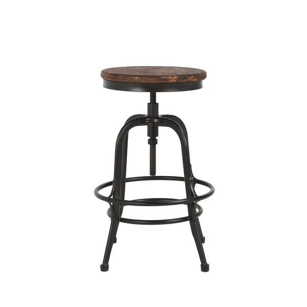 Ria 26 Inch Adjustable Counter Stool， Reclaimed Pine Seat， Black， Brown - 15 L x 15 W x 26 H Inches