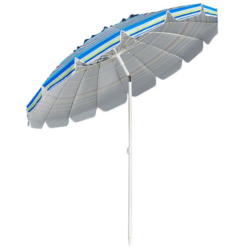 8 Feet Portable Beach Umbrella with Sand Anchor and Tilt Mechanism for Garden and Patio