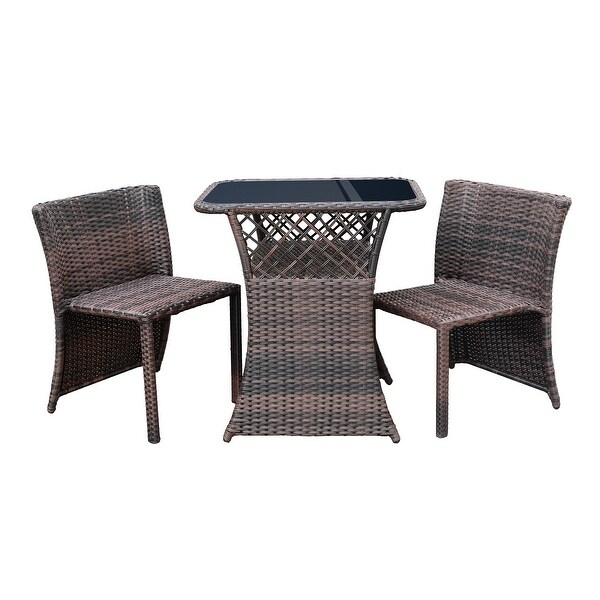 3PC Wicker Chair/Table Bistro Set Brown With Cushion