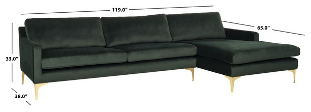 Safavieh Couture Brayson Chaise Sectional Sofa Hunter Green   Midcentury   Sectional Sofas   by Safavieh  Houzz