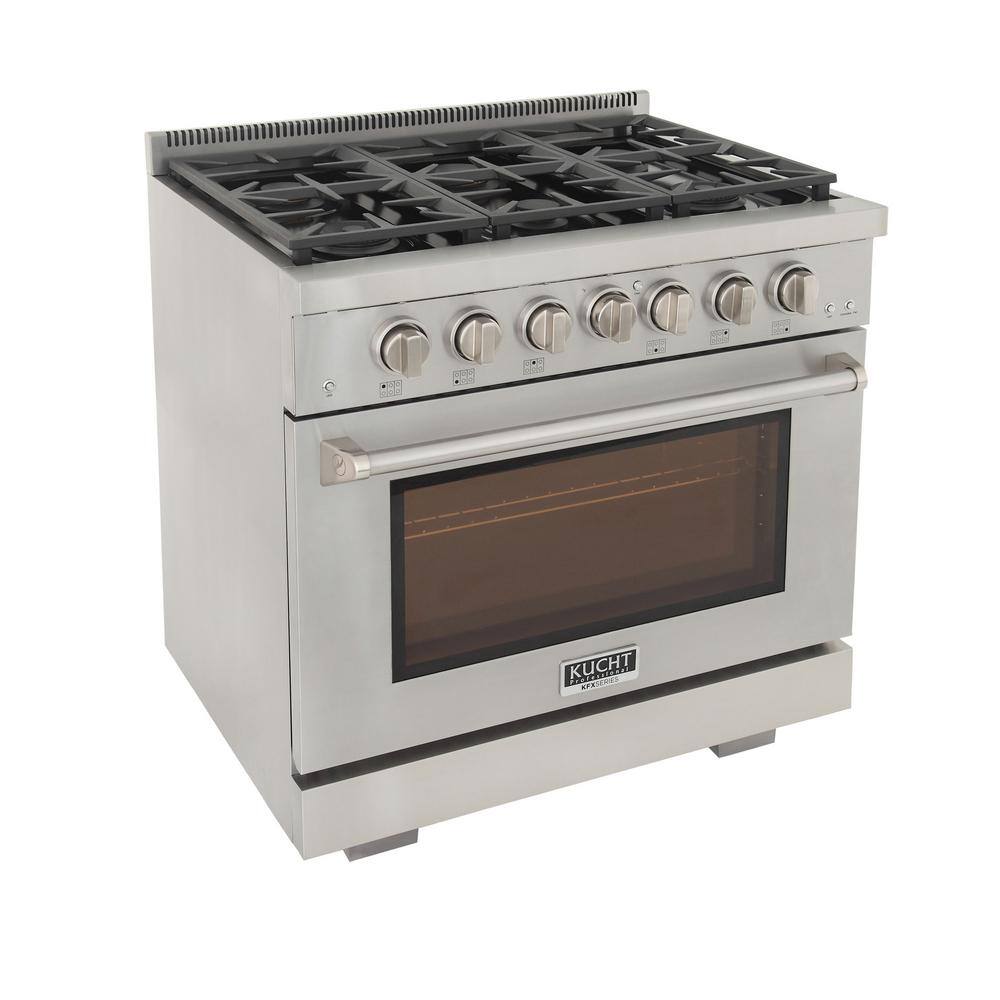 Kucht Professional 36 in. 5.2 cu.ft. Natural Gas Range with Two 21K Power Burners and Convection Oven in Stainless Steel KFX360