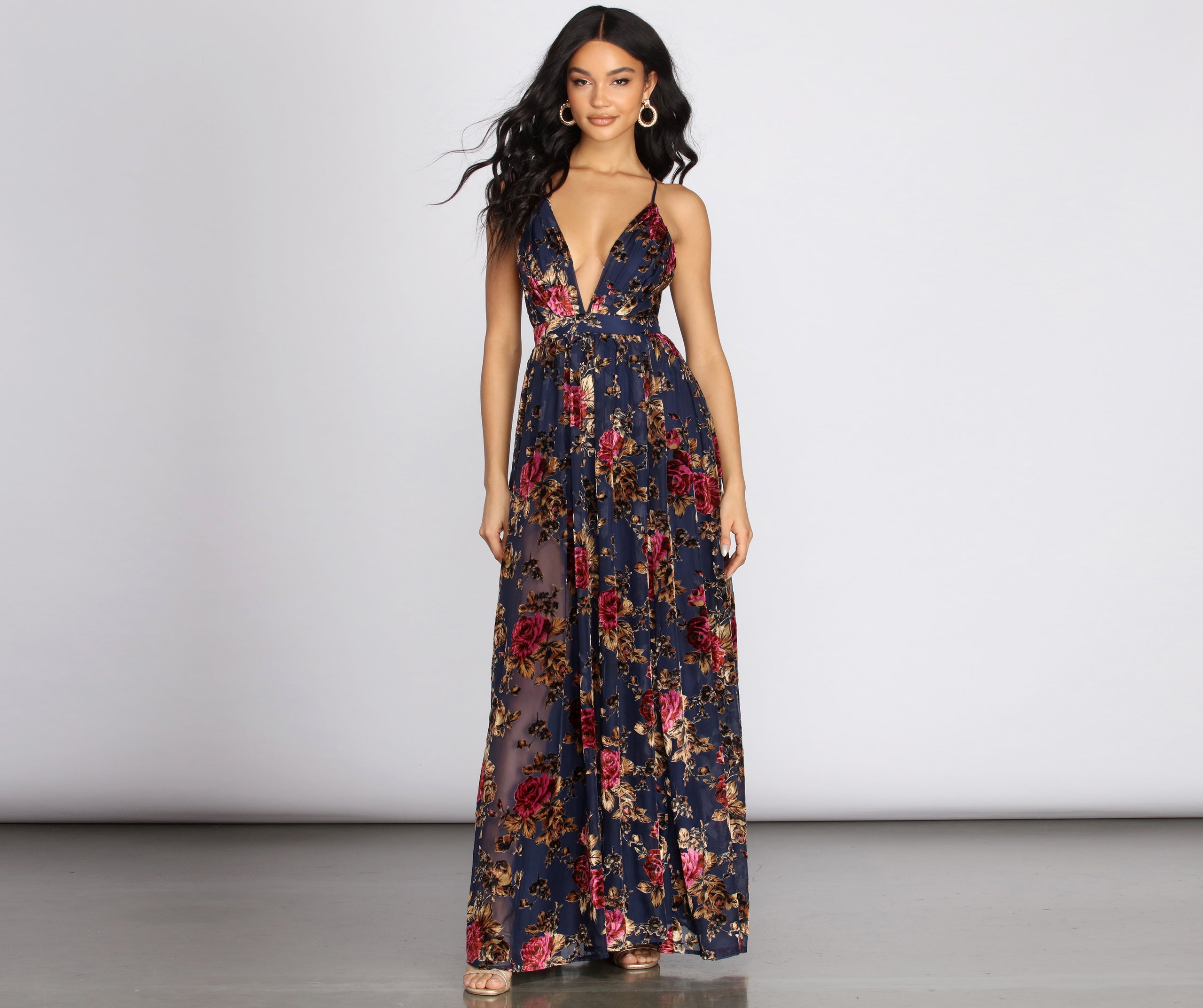 Justina Floral Velvet Burnout Chiffon Dress