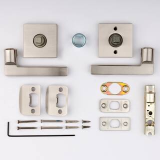 Baldwin Reserve Square Satin Nickel Universal HallCloset Door Lever with Contemporary Square Rose PSSQUCSR150