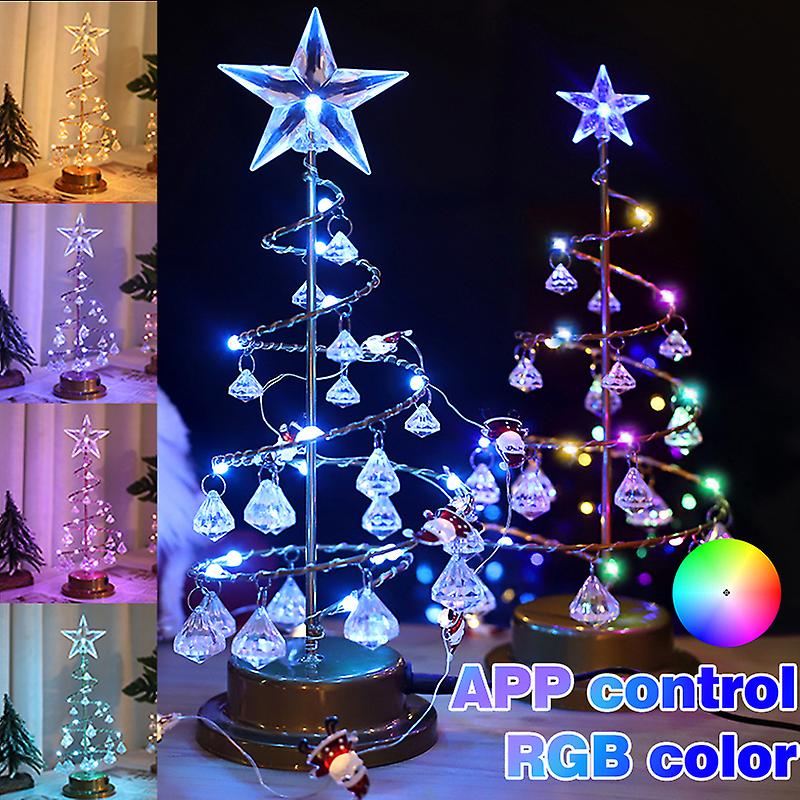 Christmas Crystal Tree Lamp Led Pendant Table Lamp Holiday Fairy Lights New Year Xmas Decoration Star Wrought Iron Night Light