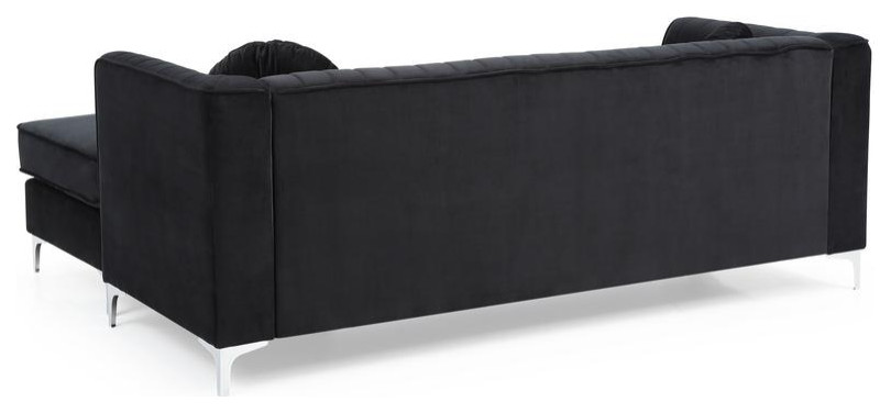 Delray 87 in. Black Velvet L Shape 3 Seater Sectional Sofa with 2 Throw Pillow   Midcentury   Sectional Sofas   by BisonOffice  Houzz