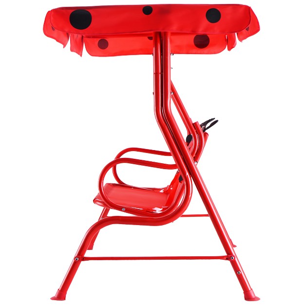 Costway Kids Patio Swing Chair Children Porch Bench Canopy 2 Person Yard Furniture Red