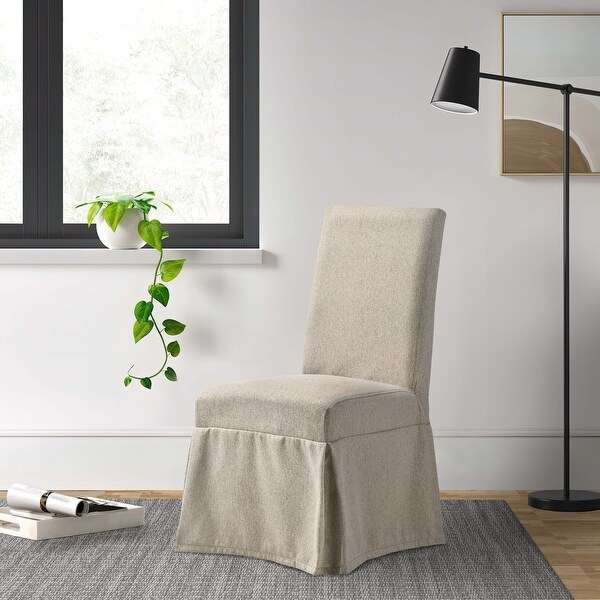 18 Inch Modern Fabric Skirted Dining Chair， Rubberwood， Set of 2， Beige