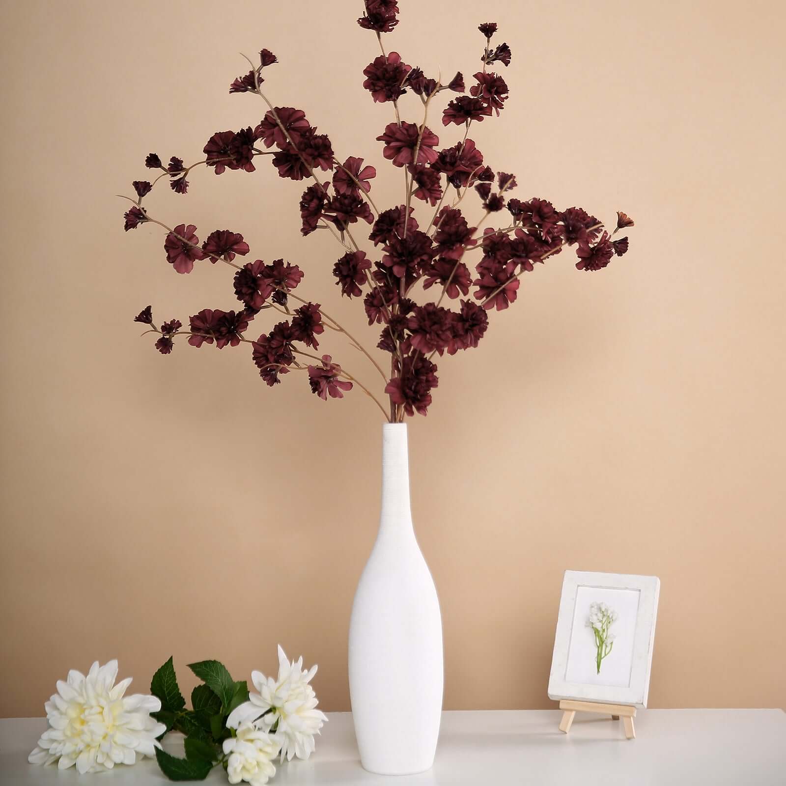 2 Branches Burgundy Artificial Silk Carnation Flower Stems 42