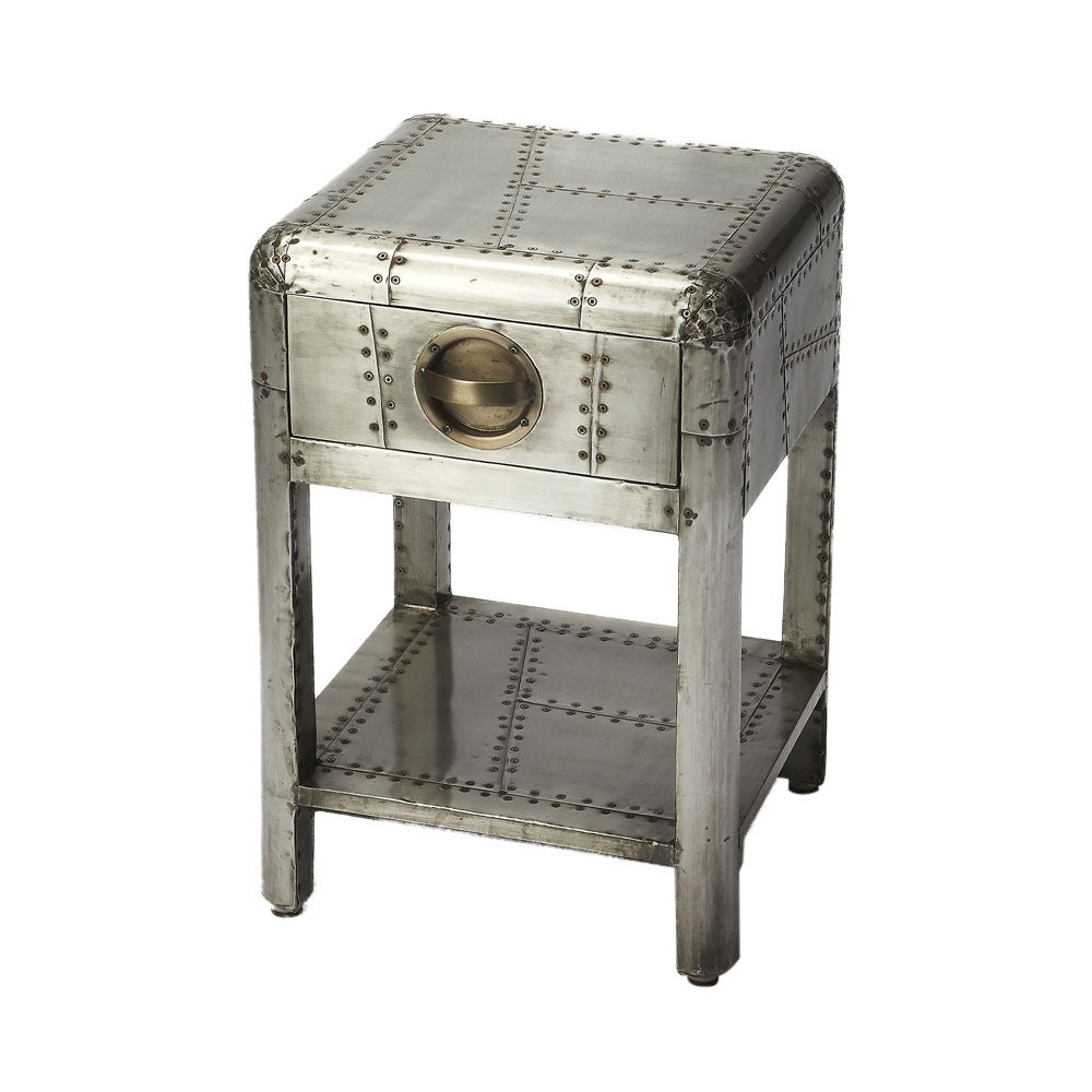 Offex Industrial Aviation Theme Handcrafted Wood and Aluminum Side Table