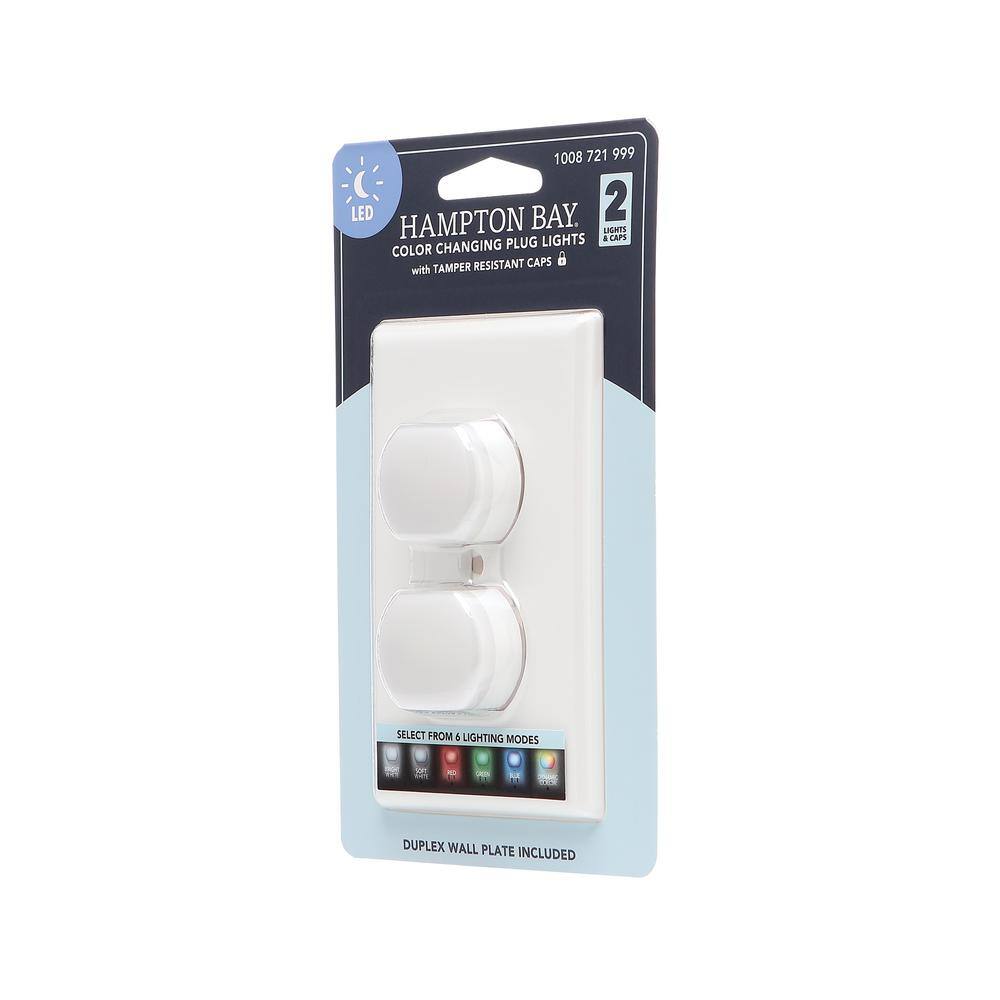 Hampton Bay 1-Gang Duplex Wall Plate with 2 Color Changing Plug Lights and 2 Tamper Resistant Caps BPPSW-MD-2