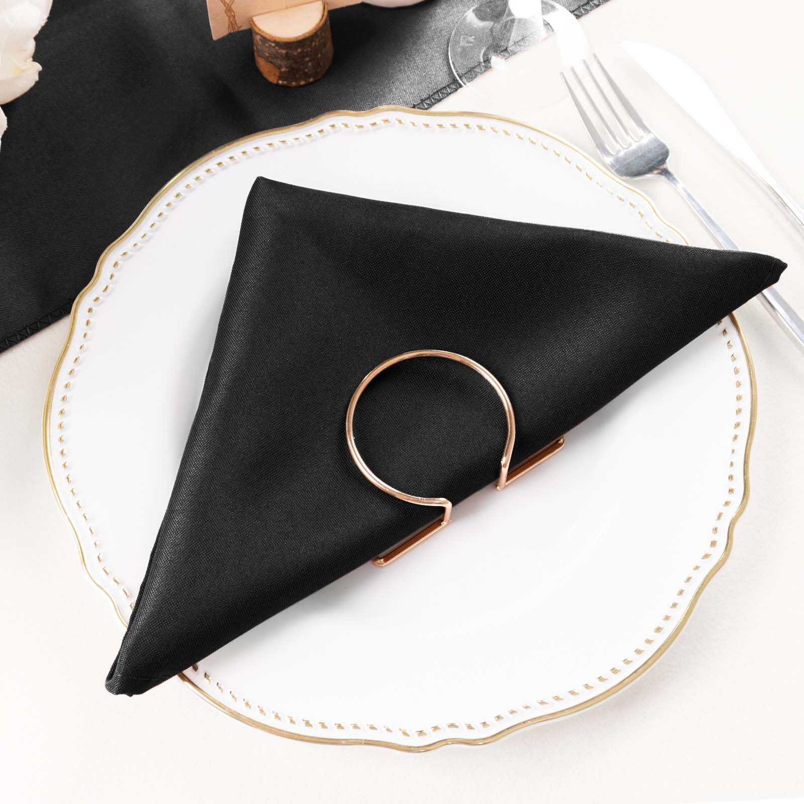 5 Pack Black Cloth Napkins with Hemmed Edges, Reusable Polyester Dinner Linen Napkins - 20