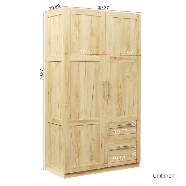 High wardrobe and kitchen cabinet with 2 doors， 2 drawers and 5 storage spaces，Oak - - 36528835