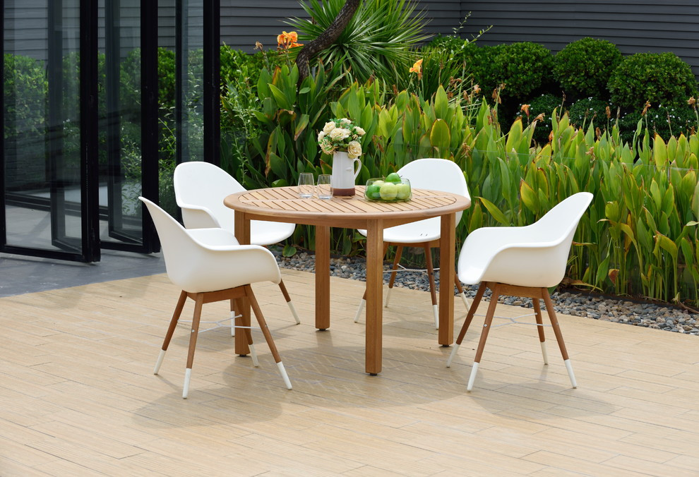 Amazonia Michelle Round 5 Piece Teak Finish Patio Dining Set   Midcentury   Outdoor Dining Sets   by Amazonia  Houzz