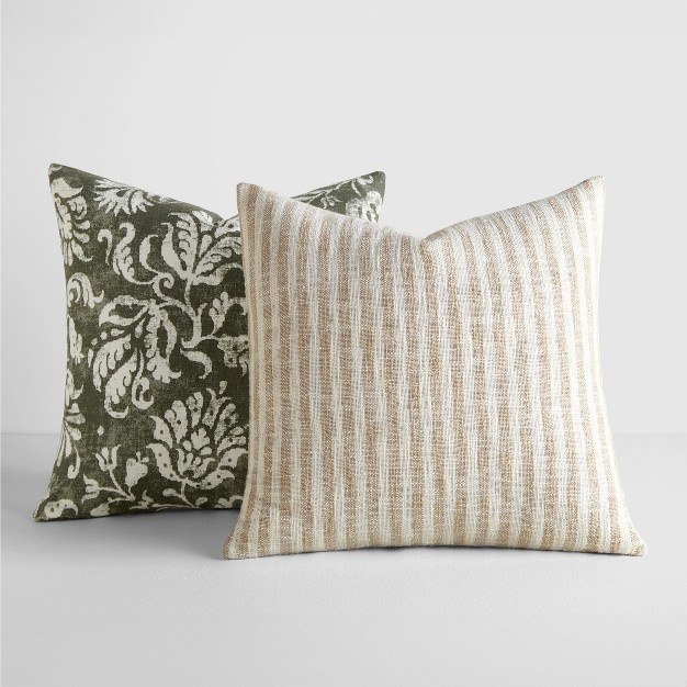 2 pack Yarn dyed Patterns Olive Throw Pillows Becky Cameron Olive Yarn dyed Bengal Stripe Distressed Floral