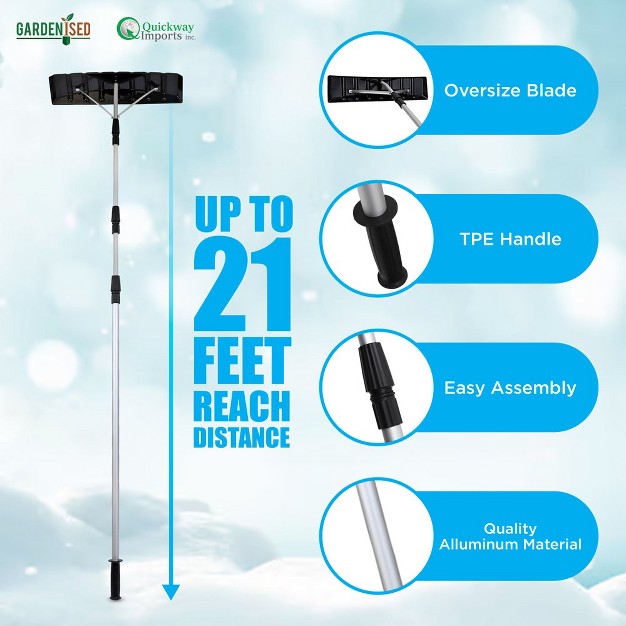 Gardenised Aluminum Snow amp Leaf Removal Tool amp Pusher Scraper With 24 Oversized Rolling Blade Lightweight 5 21 Telescoping Extendable Tpe Handle