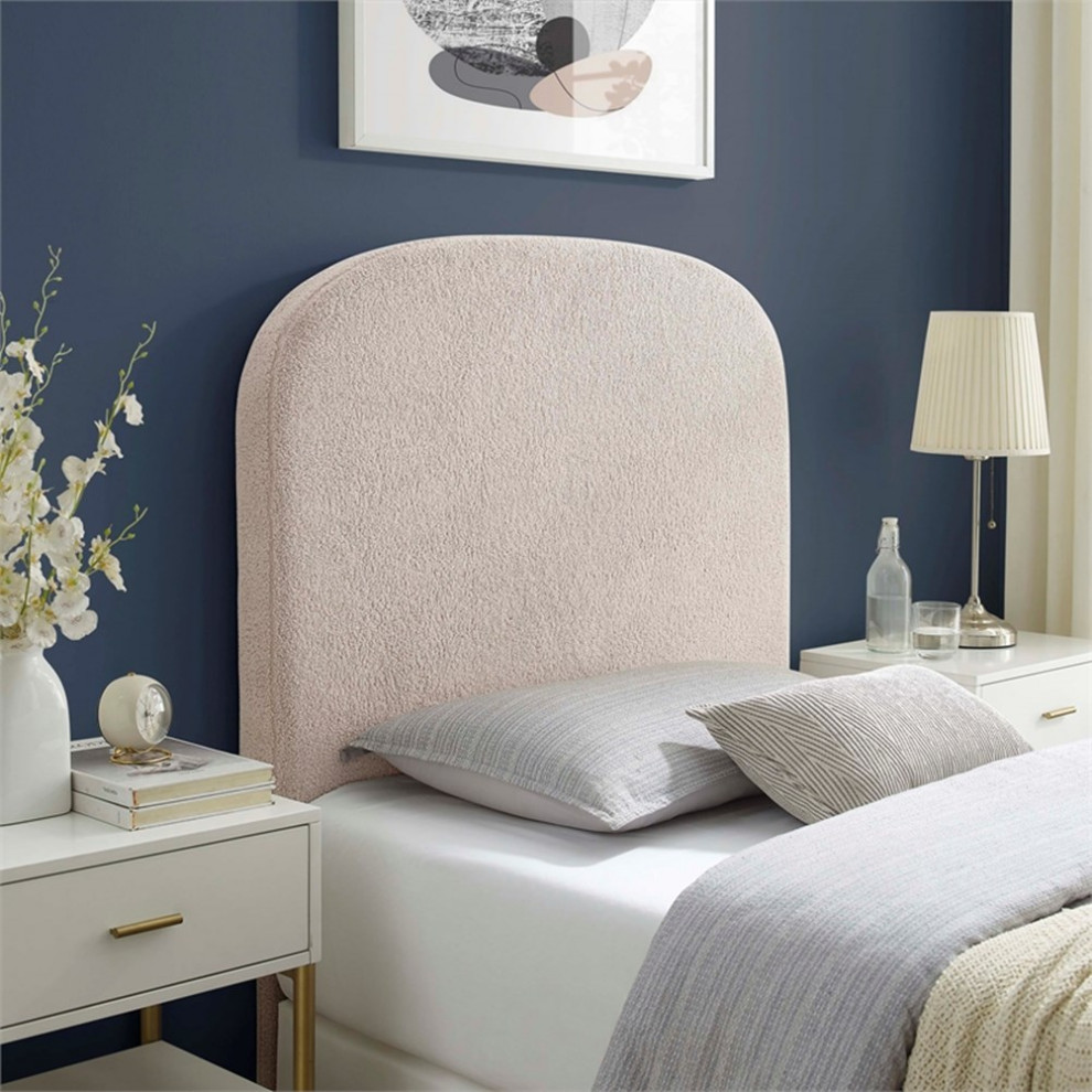 Linon Tristan Twin Sherpa Upholstered Rounded Headboard in Off White   Transitional   Headboards   by Homesquare  Houzz