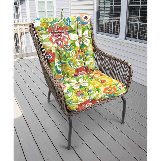 Outdoor Knife Edge Euro Style Dining Chair Cushion Green Botanical Jordan Manufacturing